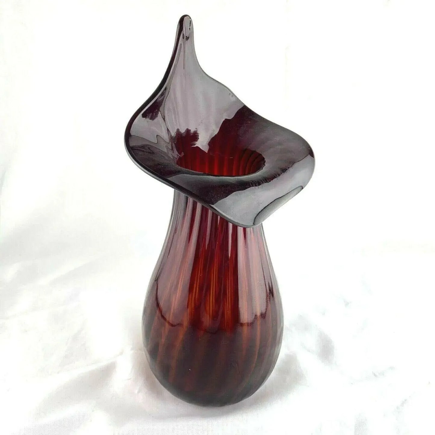 Walter Blenko Jack in the Pulpit Glass Amberina Ribbed Signed Vase