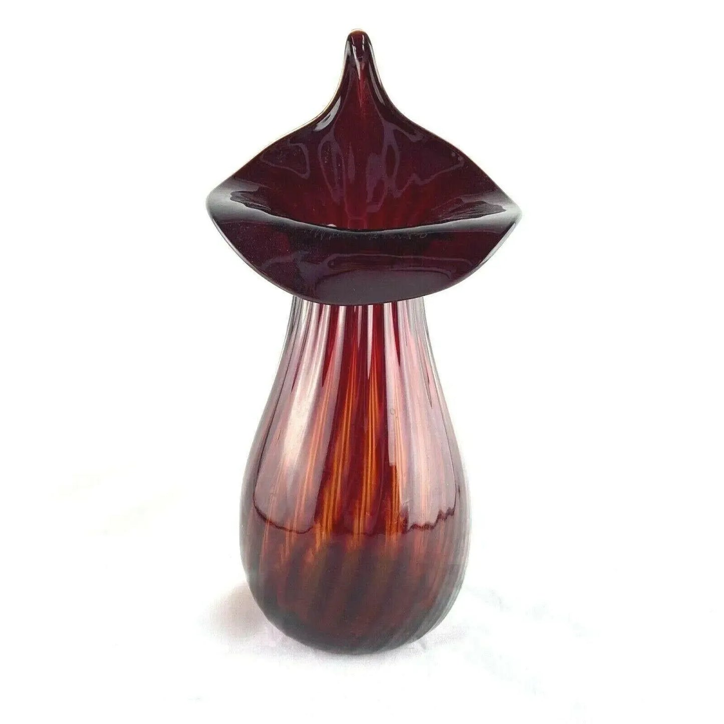 Walter Blenko Jack in the Pulpit Glass Amberina Ribbed Signed Vase