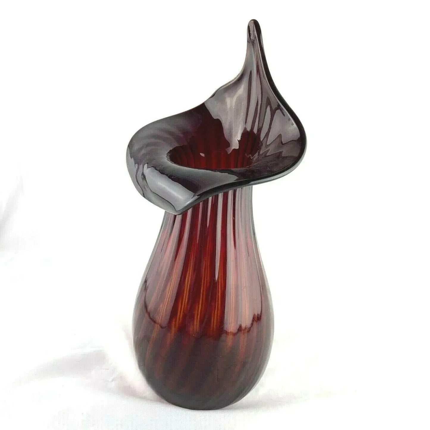 Walter Blenko Jack in the Pulpit Glass Amberina Ribbed Signed Vase