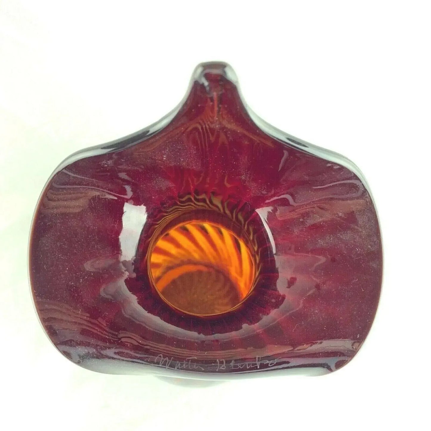Walter Blenko Jack in the Pulpit Glass Amberina Ribbed Signed Vase