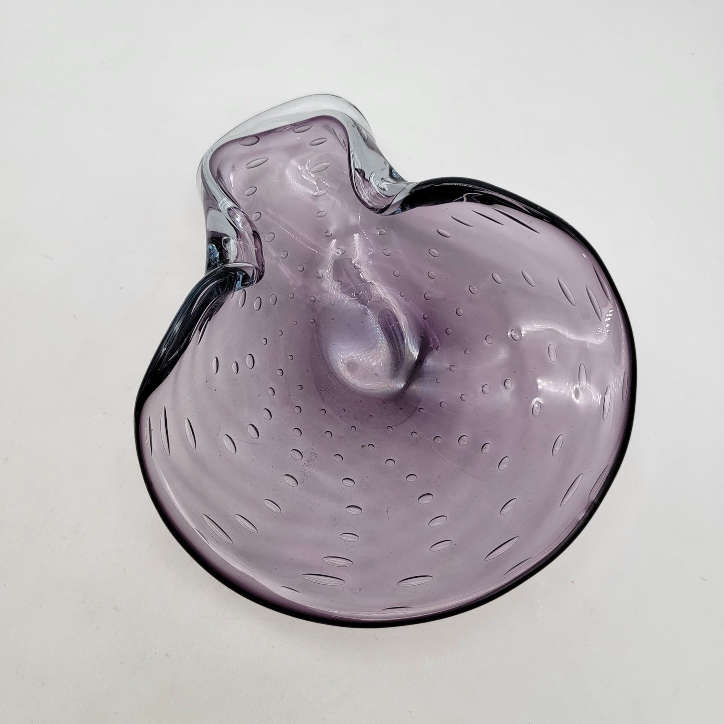 Vintage Mid Century Abstract Amethyst Purple Controlled Bubble Art Glass Ashtray Bowl