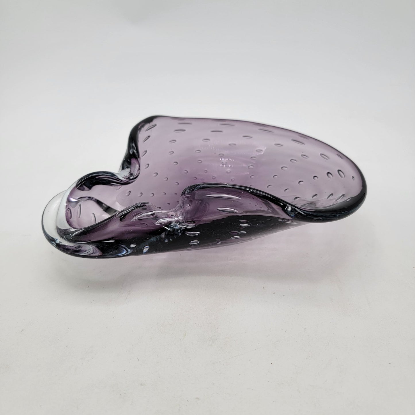 Vintage Mid Century Abstract Amethyst Purple Controlled Bubble Art Glass Ashtray Bowl