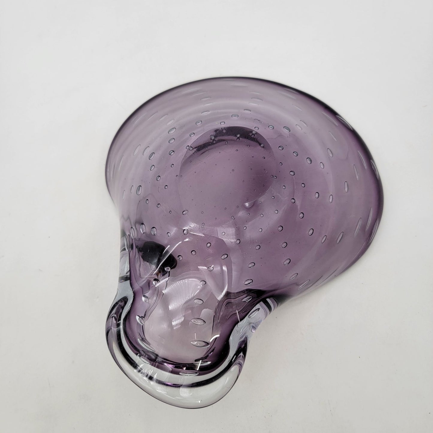 Vintage Mid Century Abstract Amethyst Purple Controlled Bubble Art Glass Ashtray Bowl