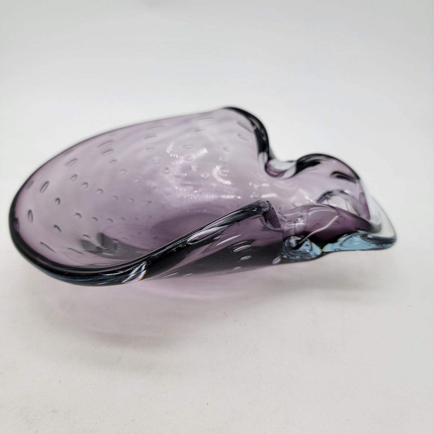 Vintage Mid Century Abstract Amethyst Purple Controlled Bubble Art Glass Ashtray Bowl