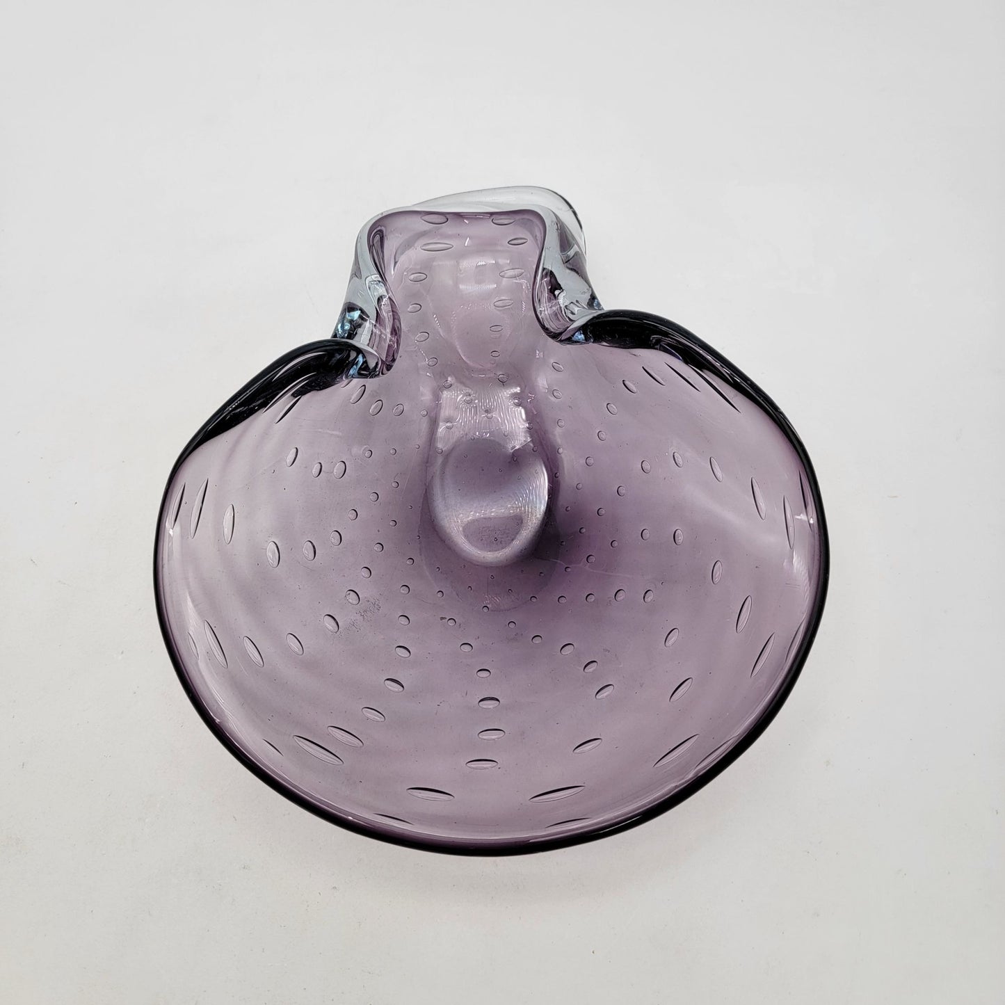 Vintage Mid Century Abstract Amethyst Purple Controlled Bubble Art Glass Ashtray Bowl
