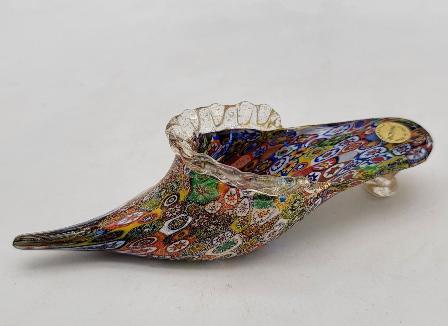 Murano Glass Golden Quilt Millefiori Slipper Sculpture By Vetreria Campanella Livio