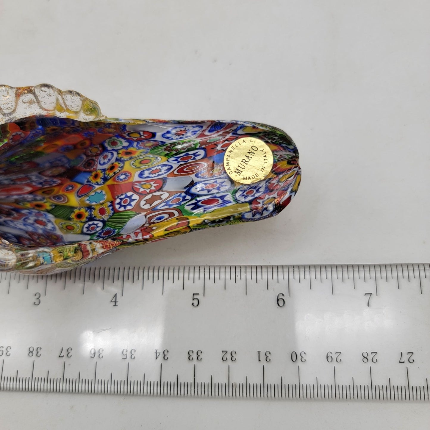 Murano Glass Golden Quilt Millefiori Slipper Sculpture By Vetreria Campanella Livio