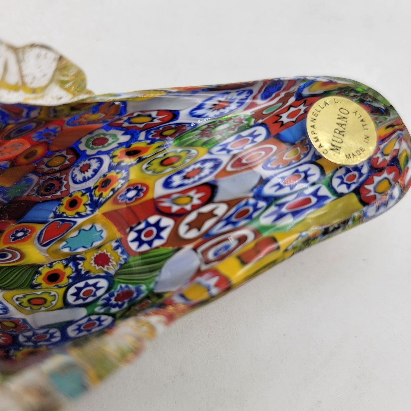 Murano Glass Golden Quilt Millefiori Slipper Sculpture By Vetreria Campanella Livio