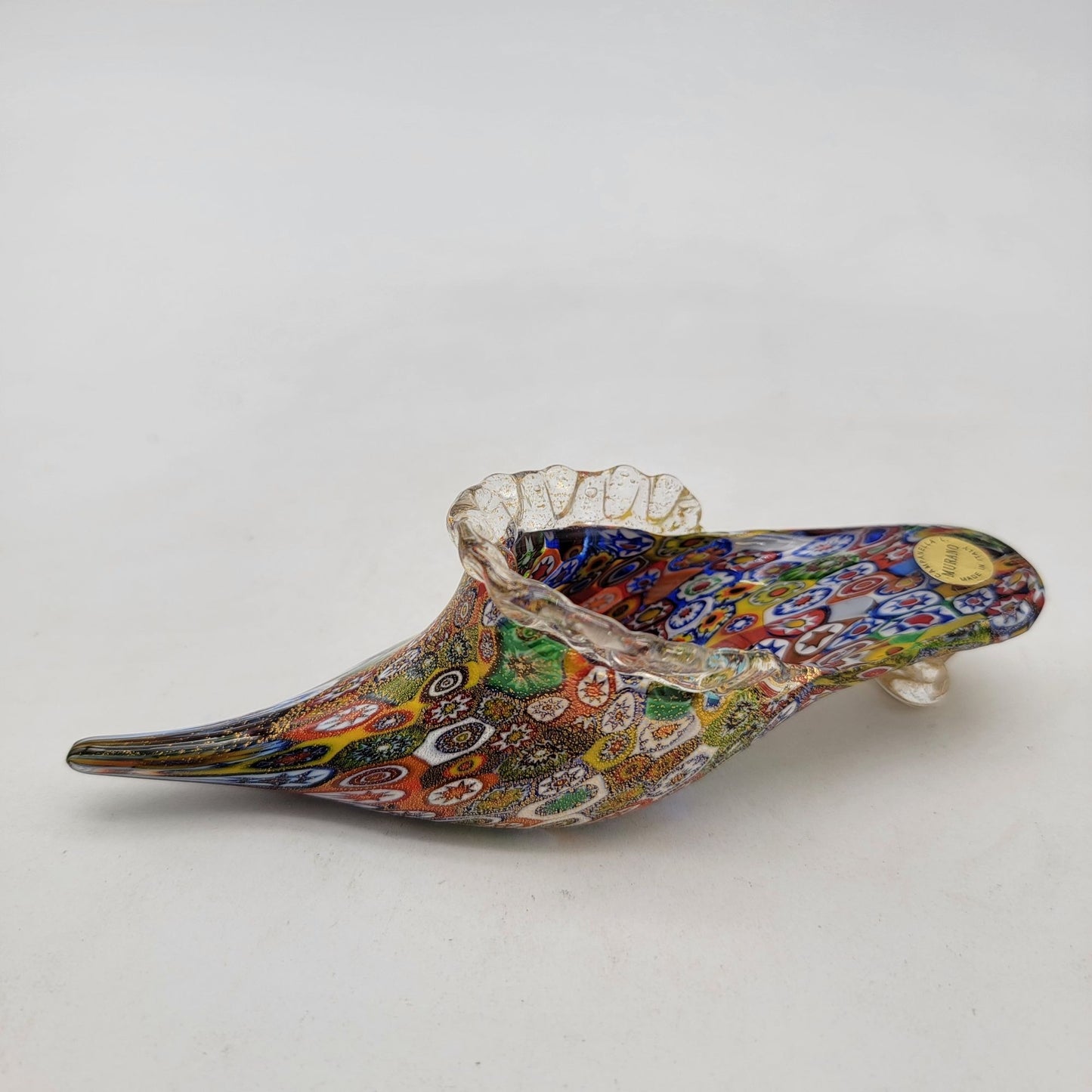 Murano Glass Golden Quilt Millefiori Slipper Sculpture By Vetreria Campanella Livio