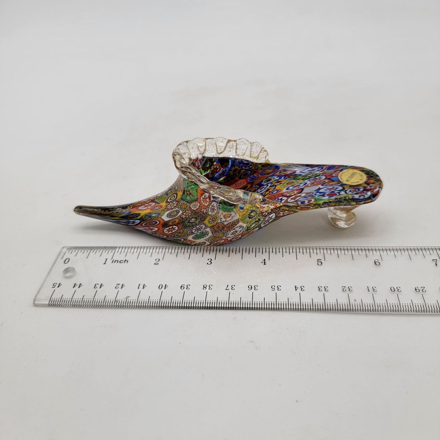Murano Glass Golden Quilt Millefiori Slipper Sculpture By Vetreria Campanella Livio