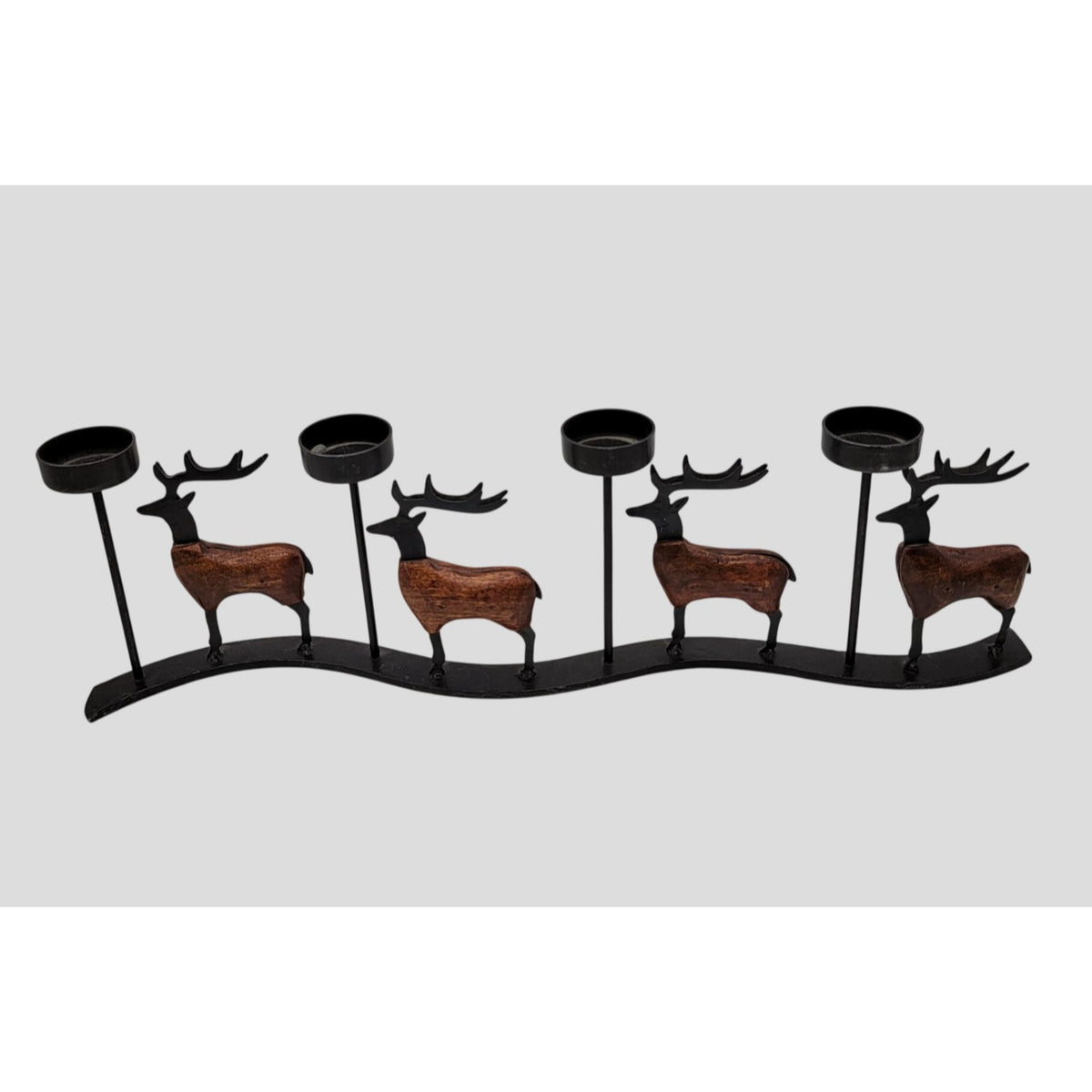 Pier 1 Reindeer 4 Candle Wrought Iron & Wood Candle Holder