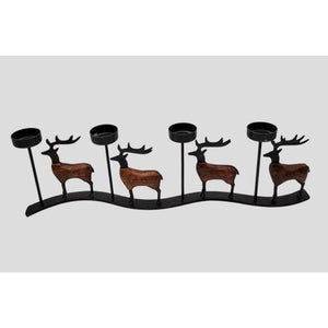 Pier 1 Reindeer 4 Candle Wrought Iron & Wood Candle Holder