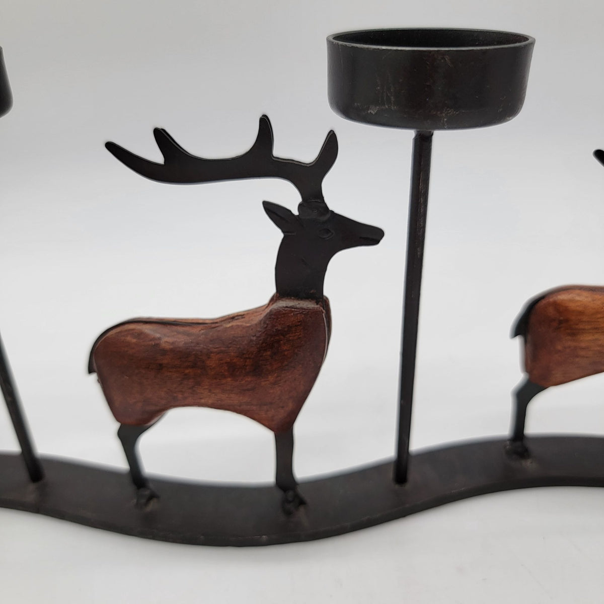 Pier 1 Reindeer 4 Candle Wrought Iron & Wood Candle Holder
