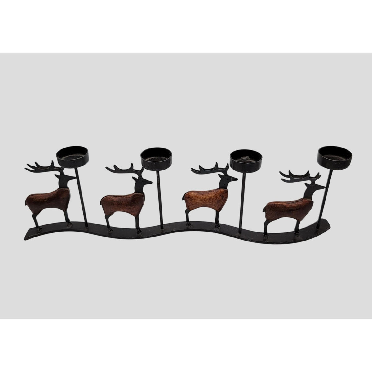 Pier 1 Reindeer 4 Candle Wrought Iron & Wood Candle Holder