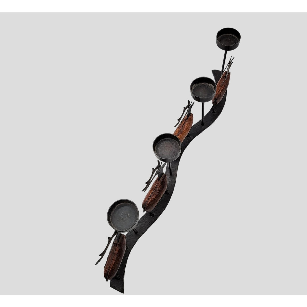 Pier 1 Reindeer 4 Candle Wrought Iron & Wood Candle Holder