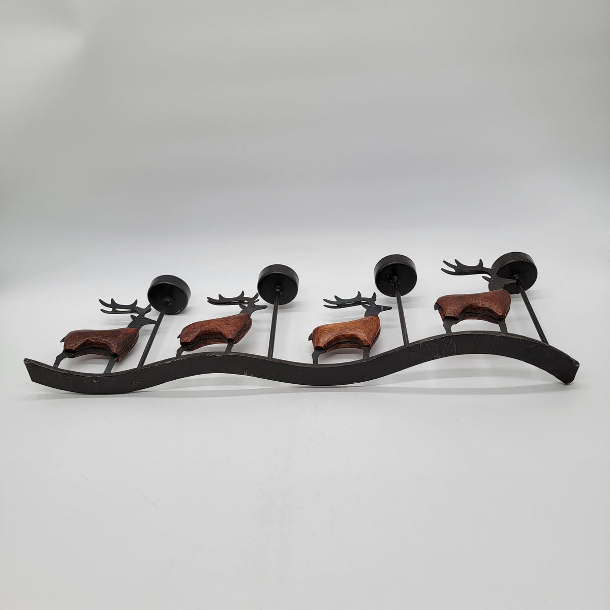 Pier 1 Reindeer 4 Candle Wrought Iron & Wood Candle Holder