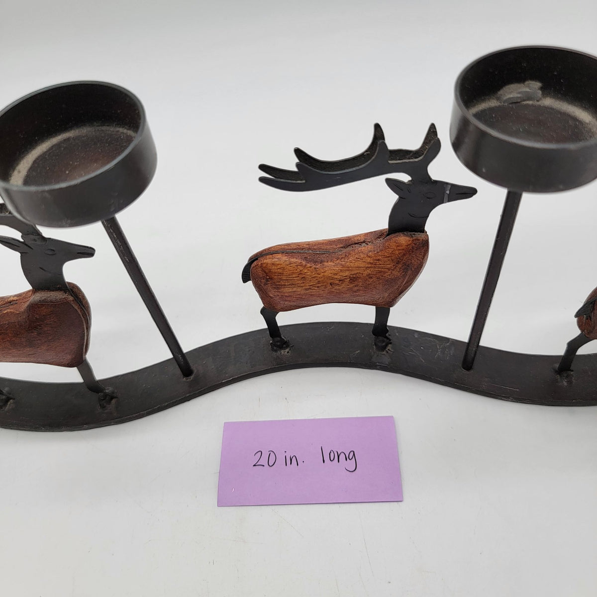 Pier 1 Reindeer 4 Candle Wrought Iron & Wood Candle Holder