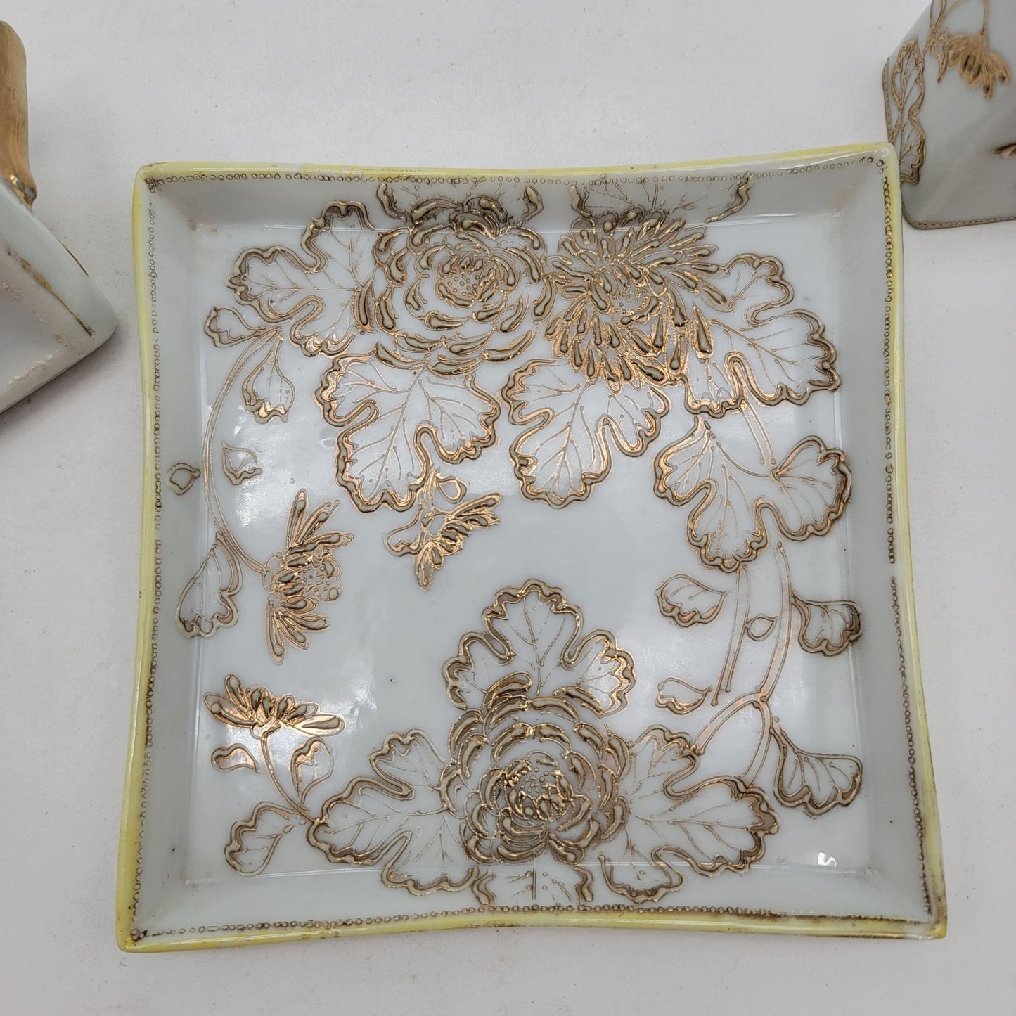 Antique Nagoya Shofu Nippon Porcelain Condiment Set Gold Gilded Floral Design 1890-1921