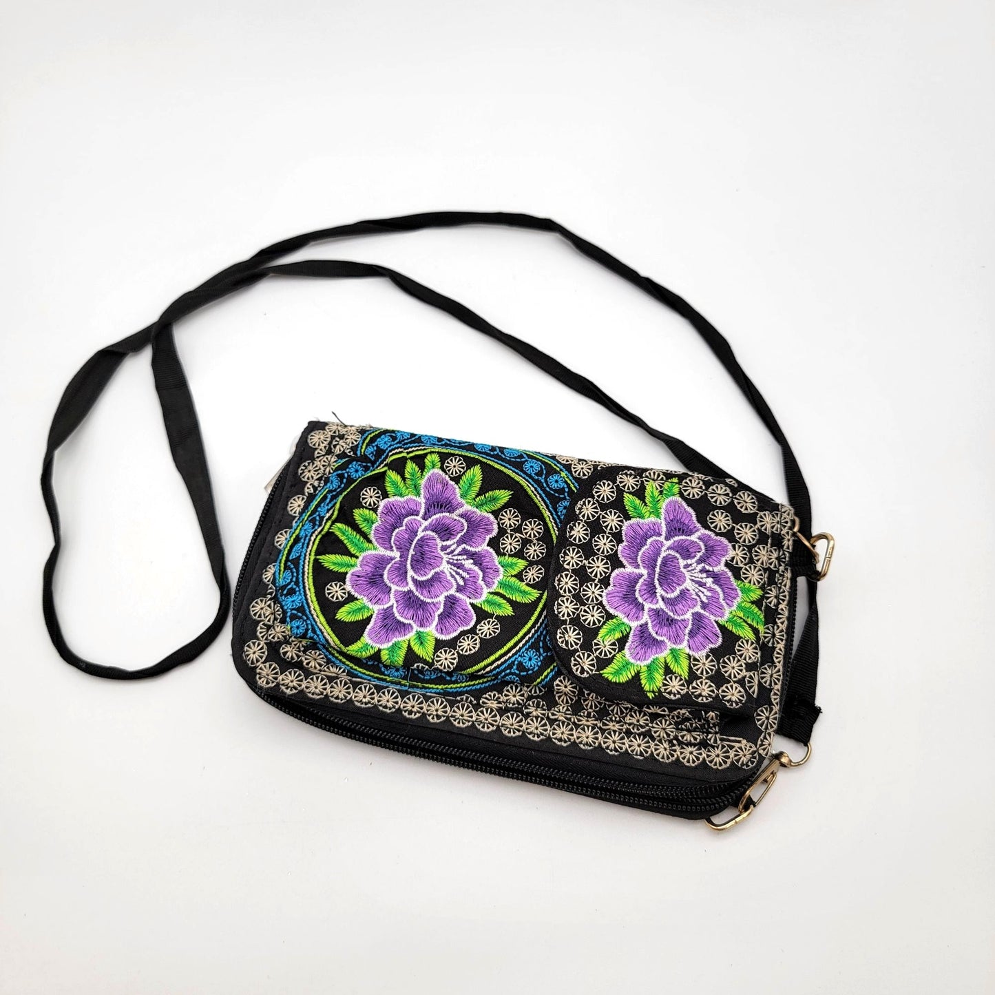 Mexican Embroidered Phone Wallet Crossbody Clutch