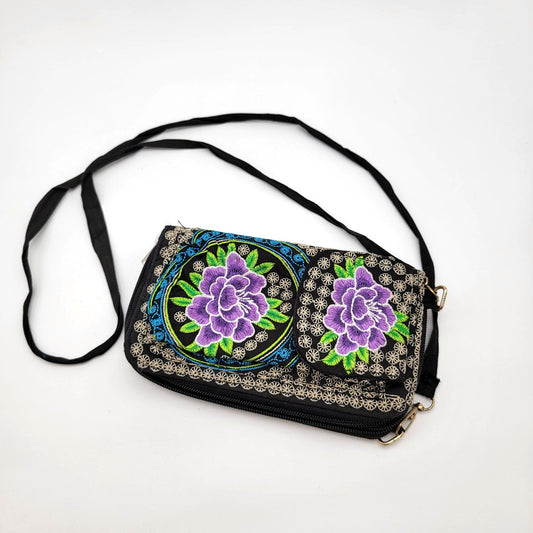 Mexican Embroidered Phone Wallet Crossbody Clutch