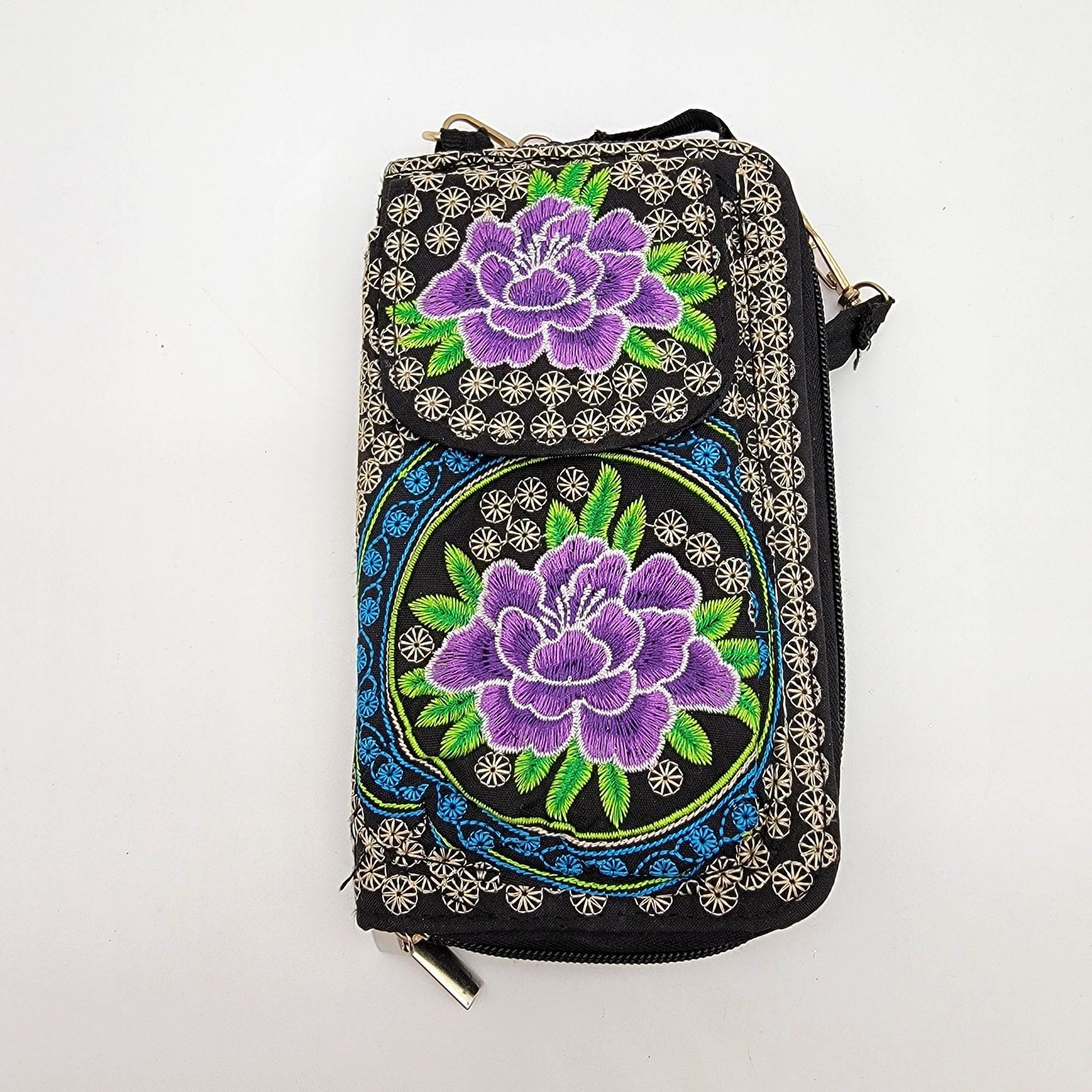 Mexican Embroidered Phone Wallet Crossbody Clutch