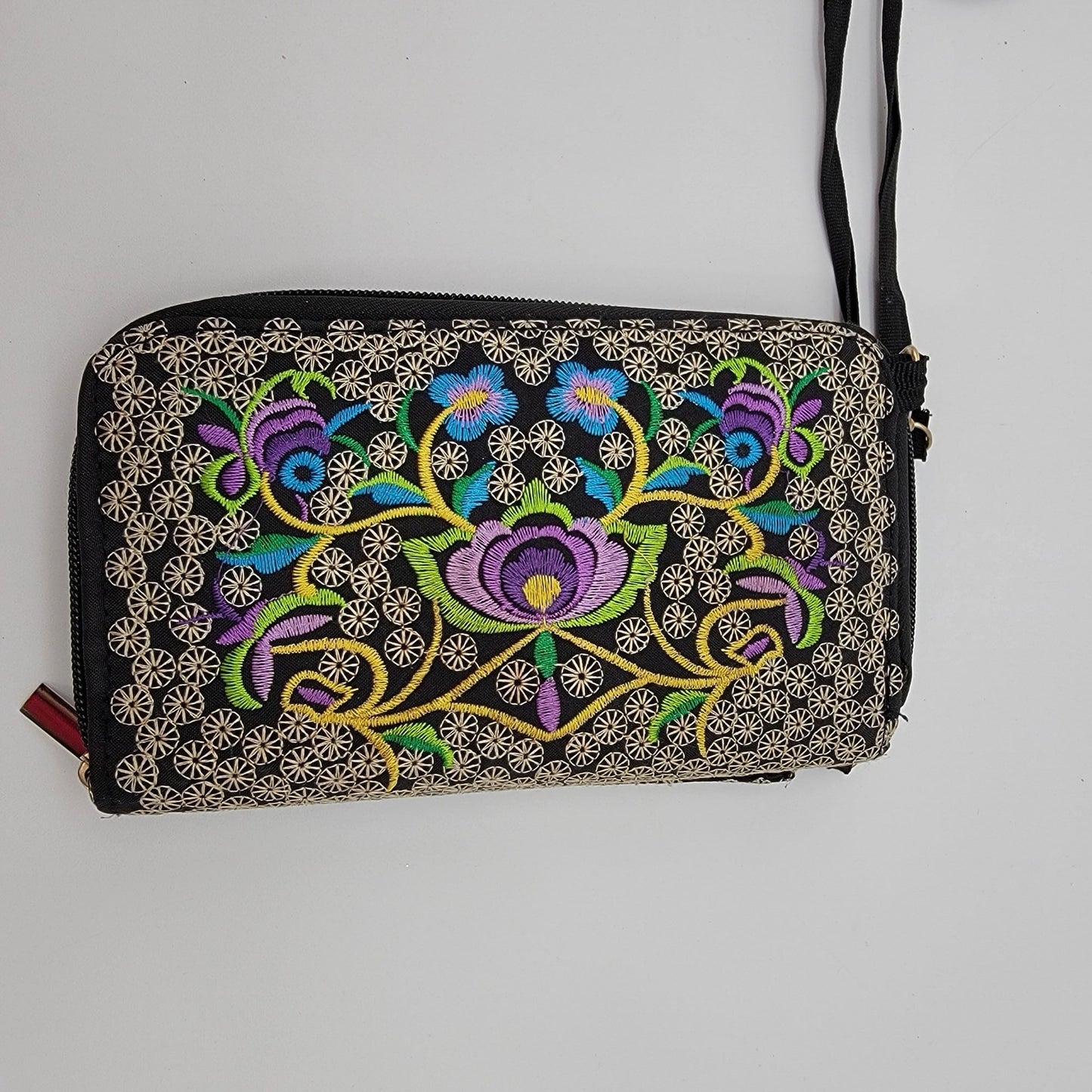Mexican Embroidered Phone Wallet Crossbody Clutch