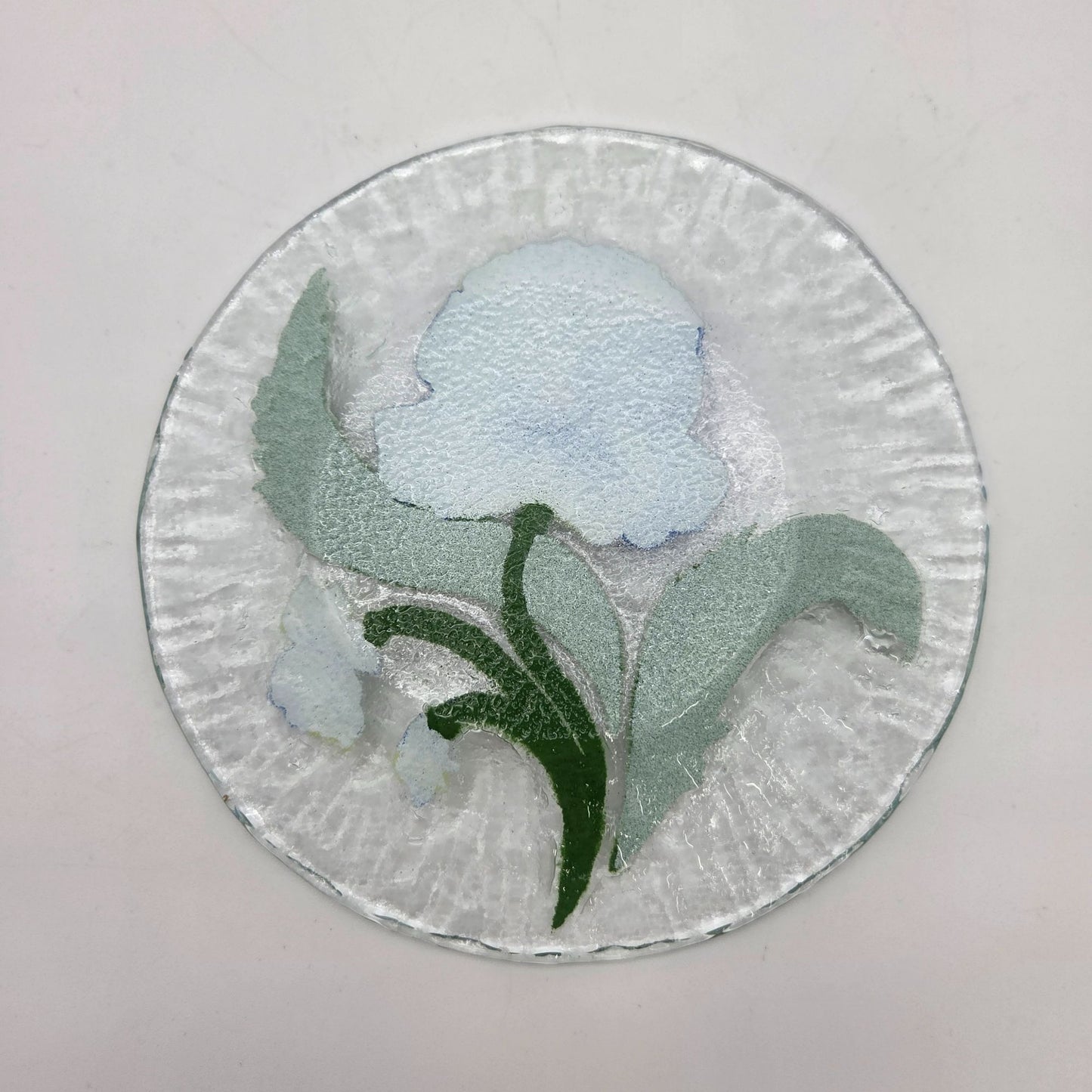 Sydenstricker Fused Glass Plate Blue Pansy Flower