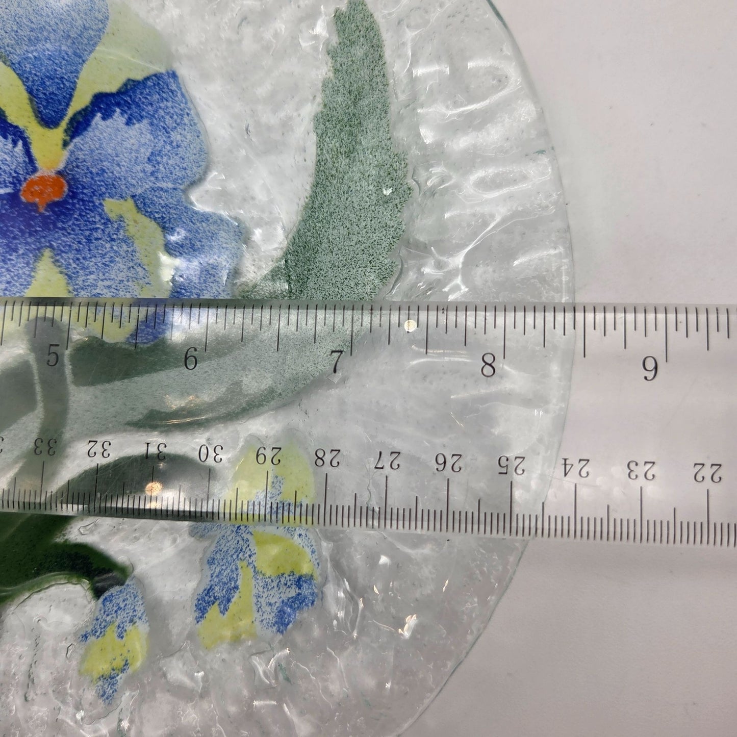 Sydenstricker Fused Glass Plate Blue Pansy Flower