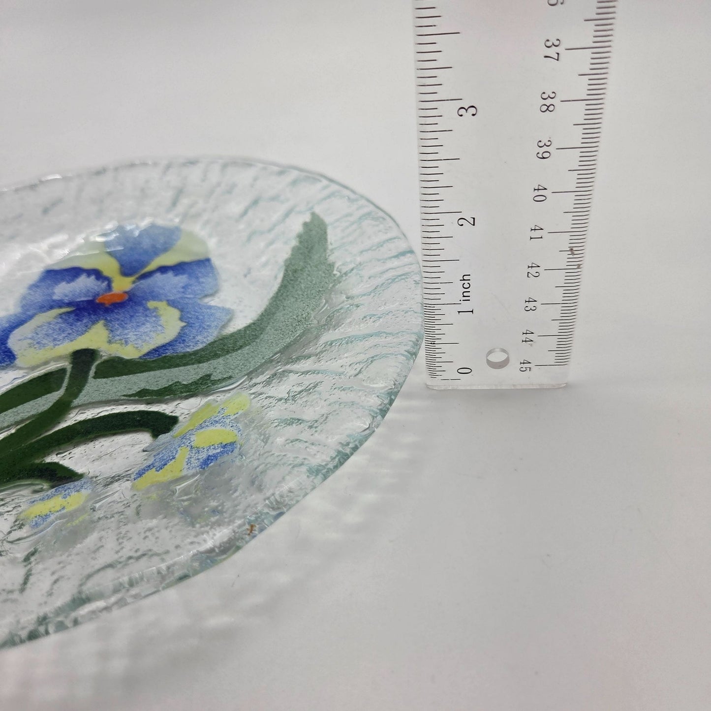 Sydenstricker Fused Glass Plate Blue Pansy Flower