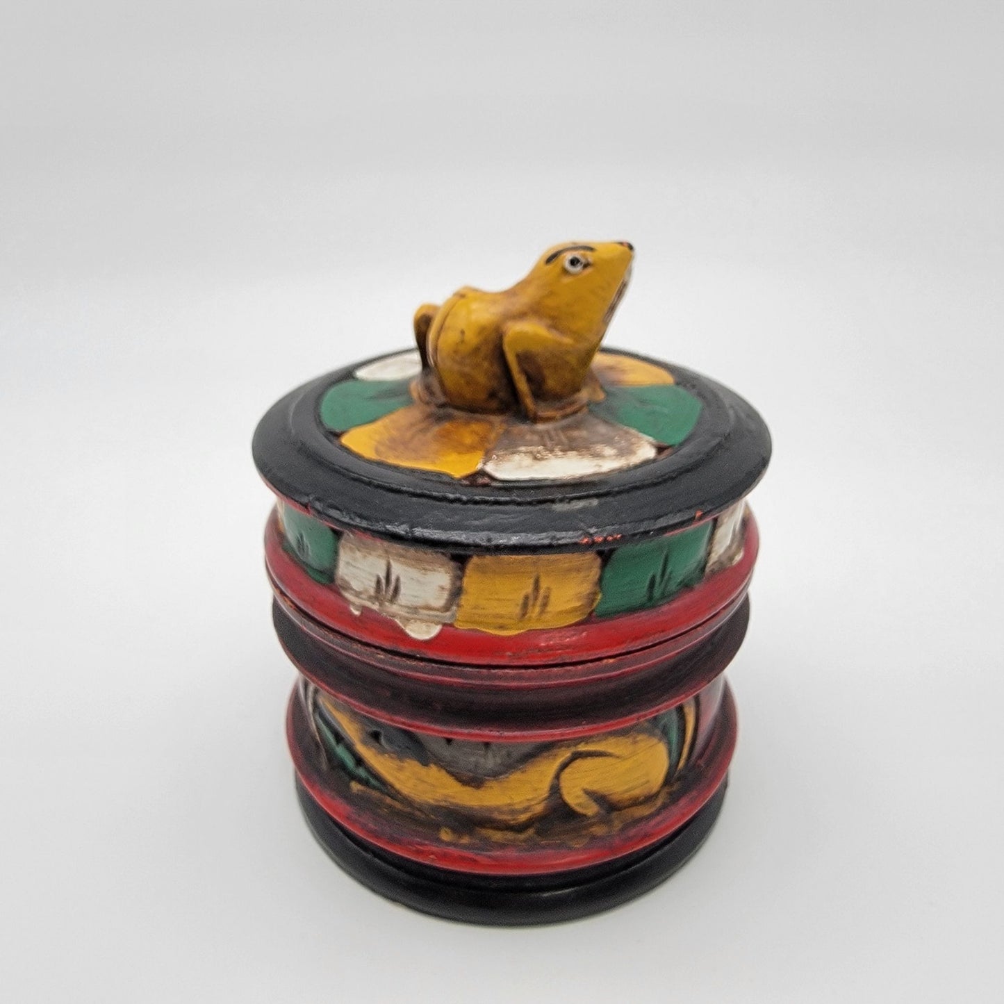 Mexican Folk Art Hand-Painted Wooden Frog Box