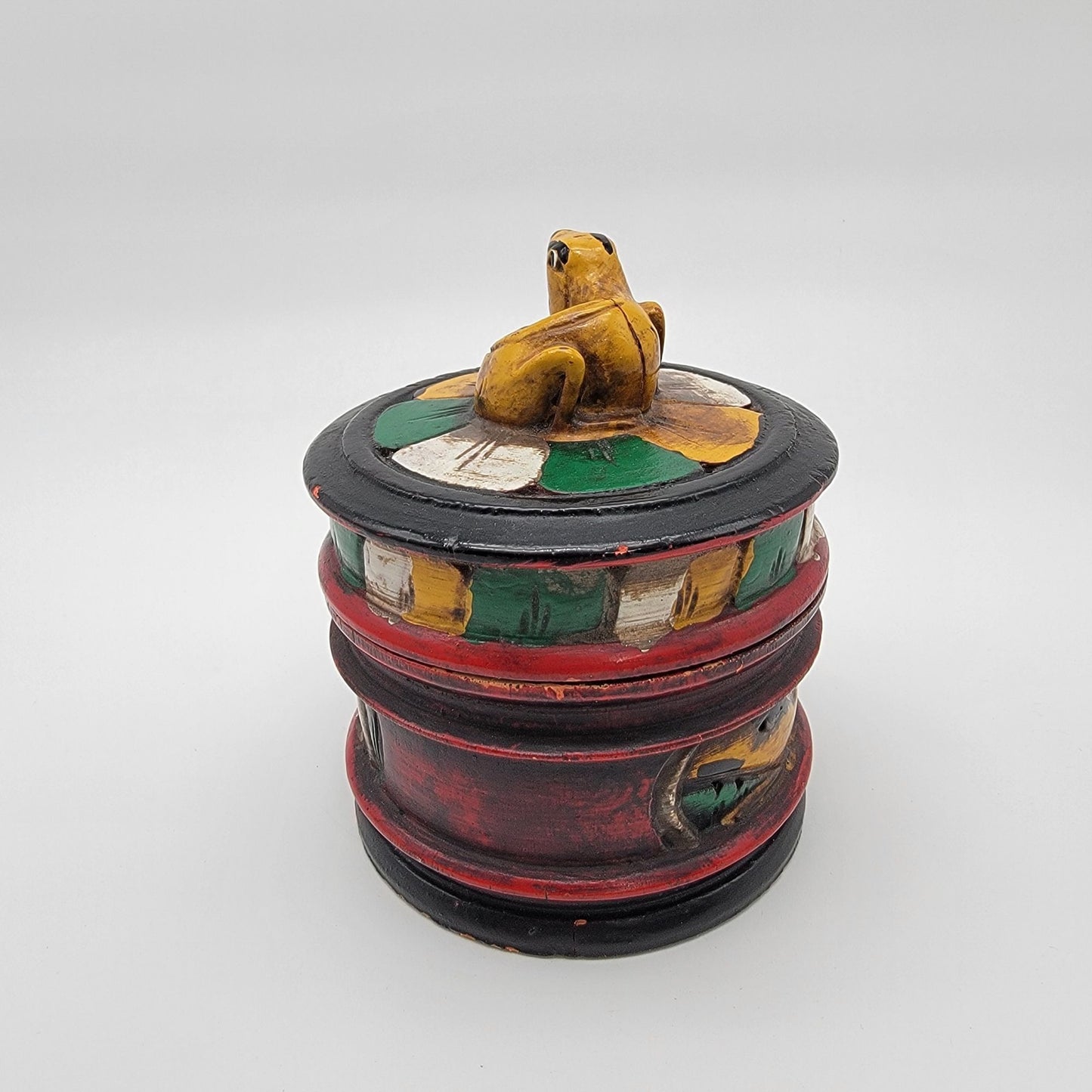 Mexican Folk Art Hand-Painted Wooden Frog Box