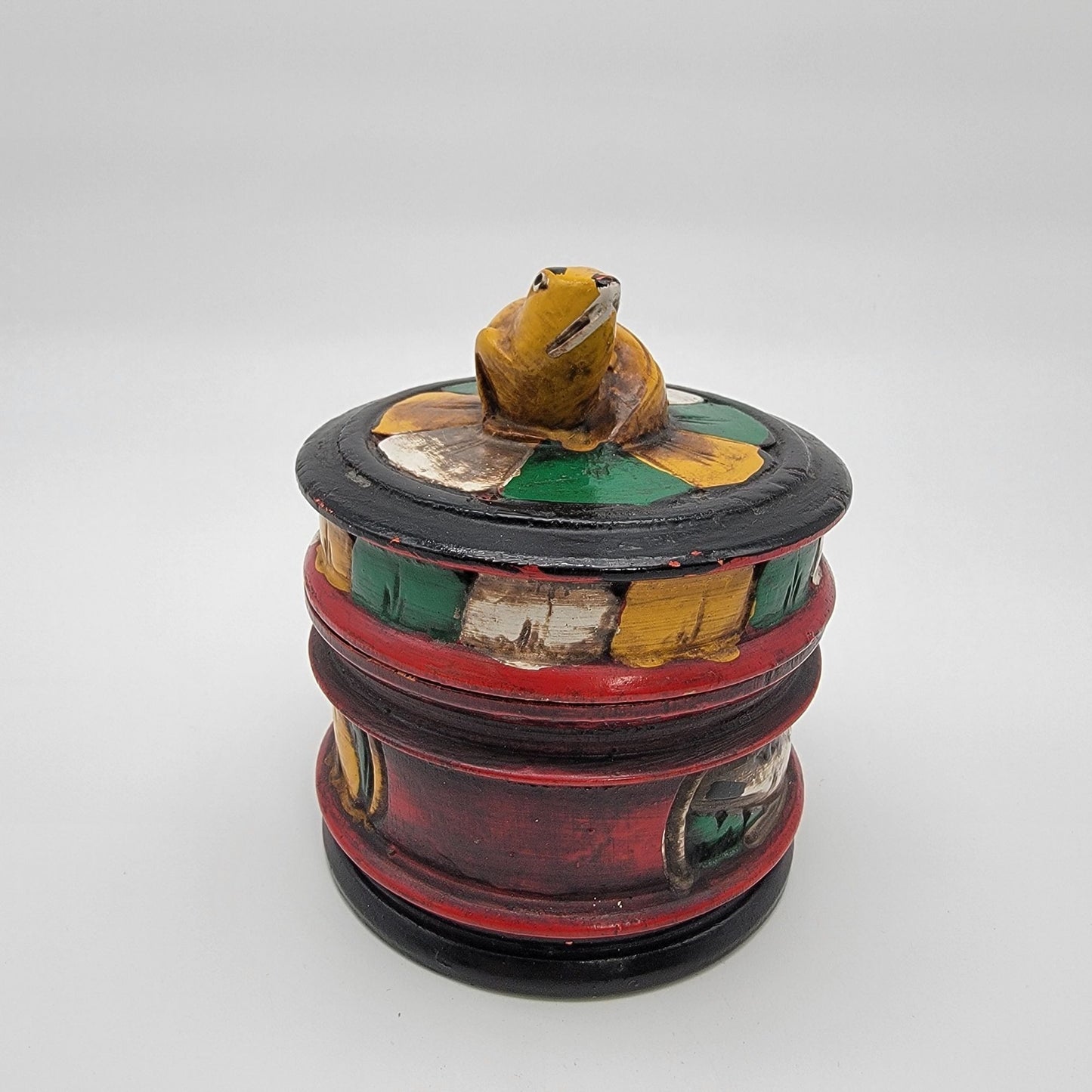 Mexican Folk Art Hand-Painted Wooden Frog Box