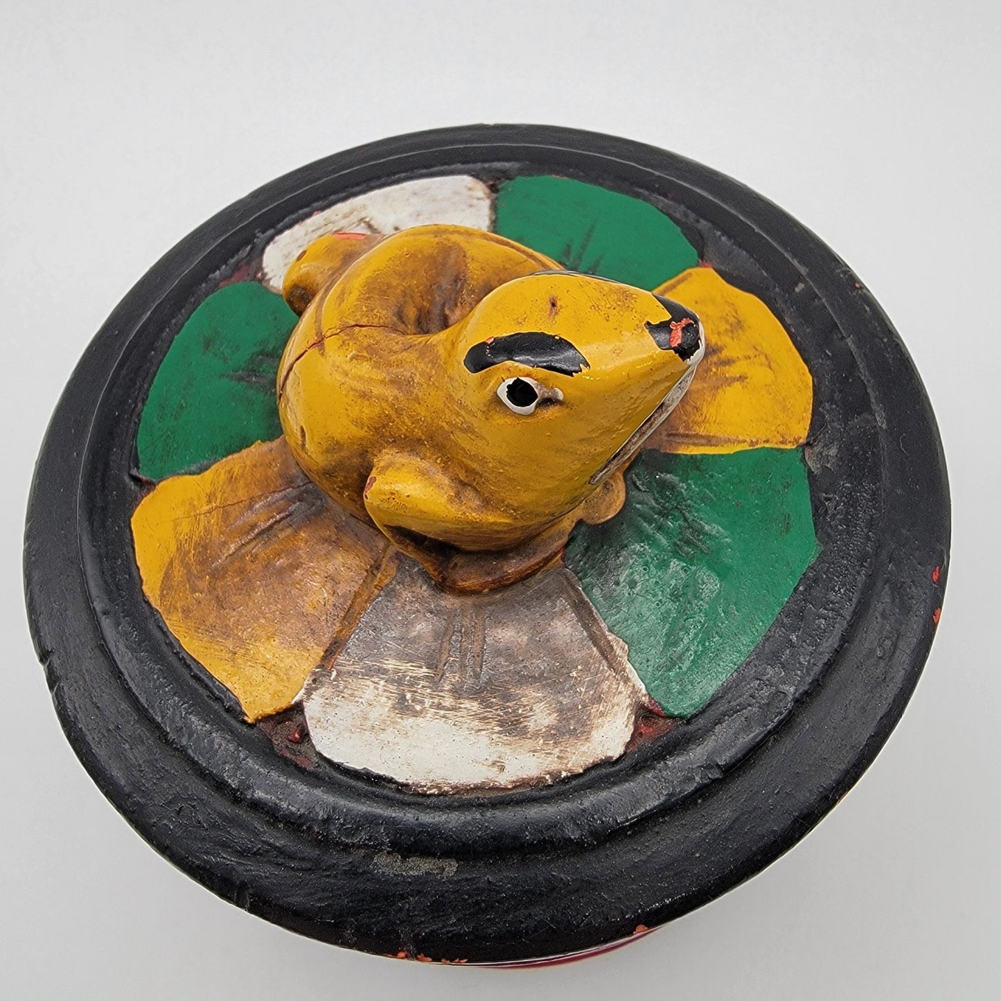 Mexican Folk Art Hand-Painted Wooden Frog Box