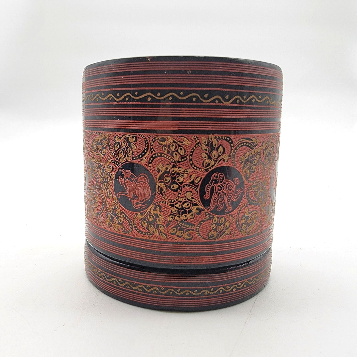 Vintage Small Red Burmese Lacquerware Betel Nut Box Container