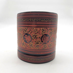Vintage Small Red Burmese Lacquerware Betel Nut Box Container