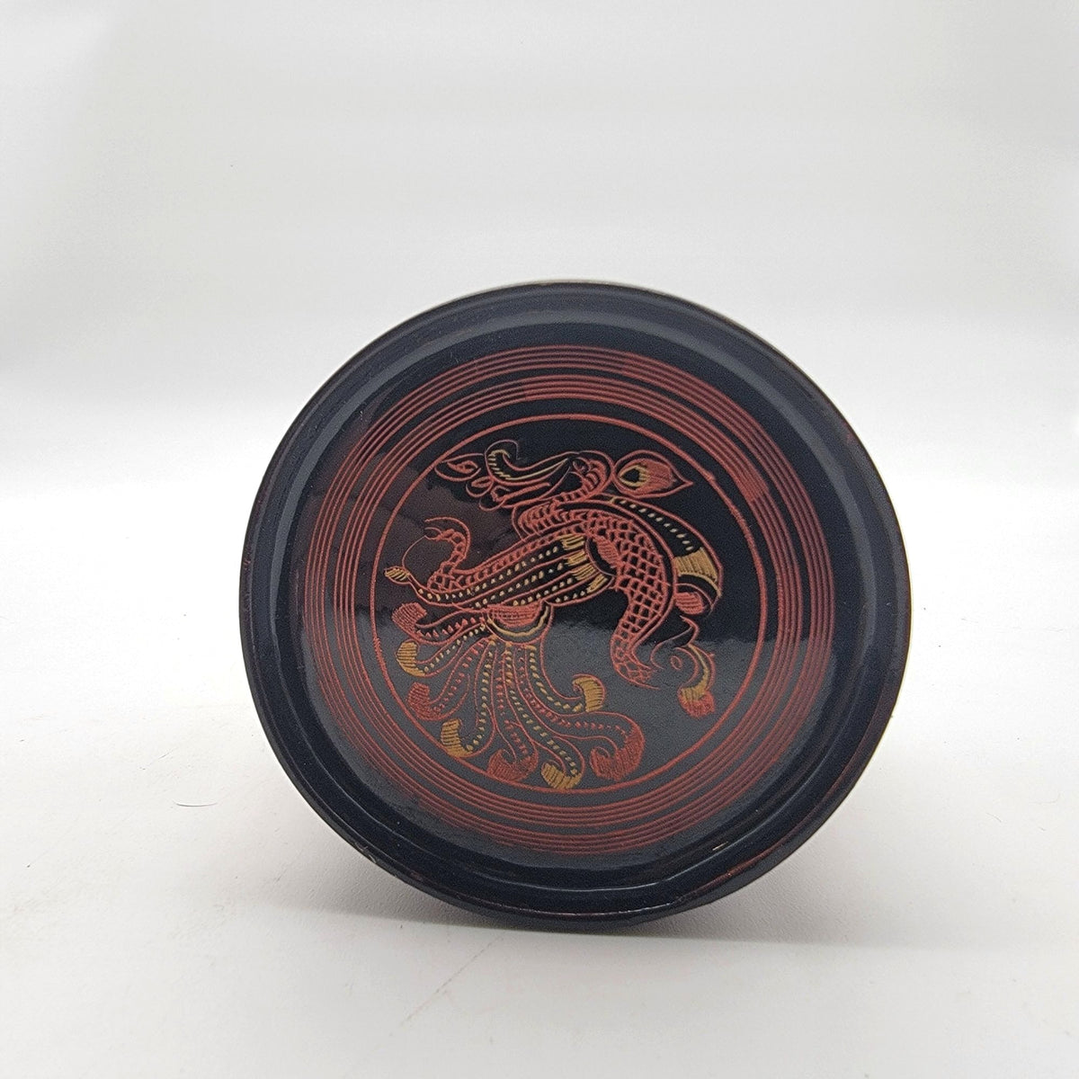 Vintage Small Red Burmese Lacquerware Betel Nut Box Container