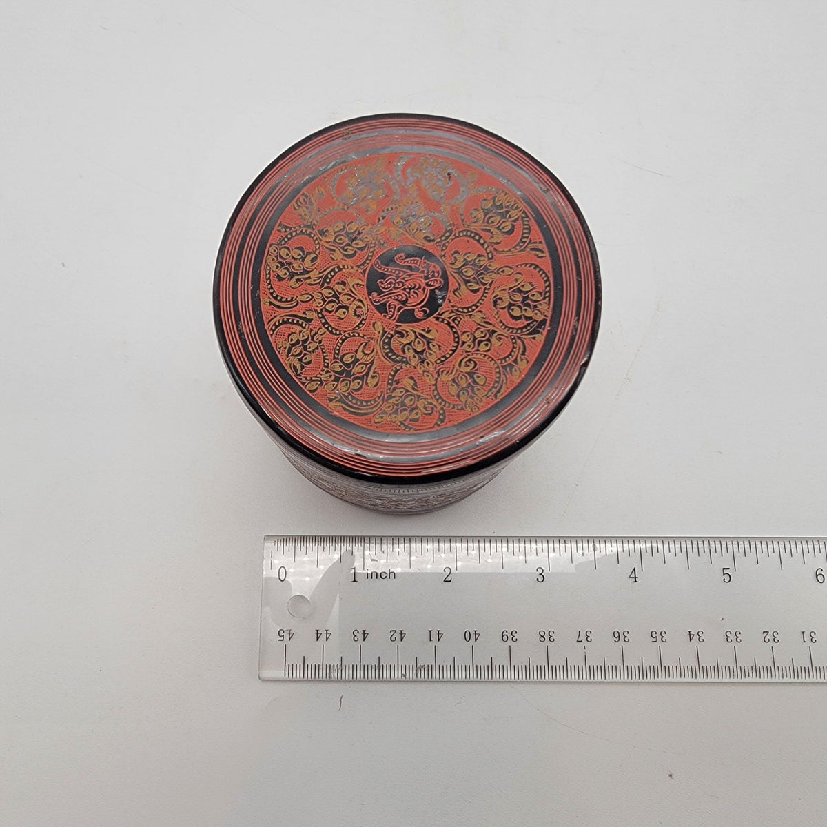 Vintage Small Red Burmese Lacquerware Betel Nut Box Container