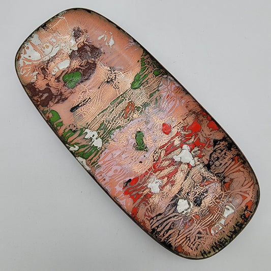 Signed Abstract Enamel On Copper Dish By H. Melvert