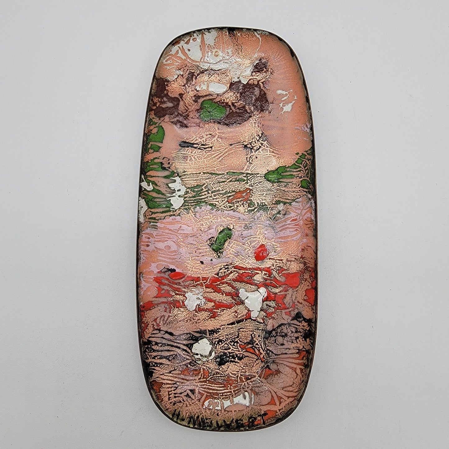 Signed Abstract Enamel On Copper Dish By H. Melvert