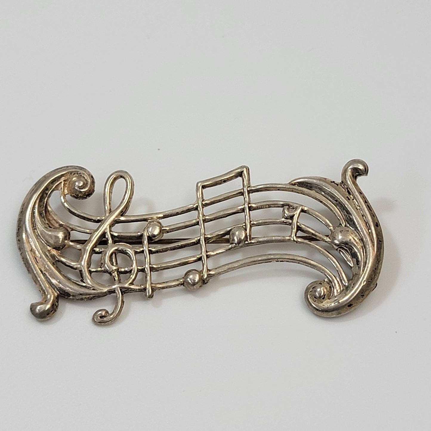 Vintage Beau Sterling Silver Musical Notes Brooch