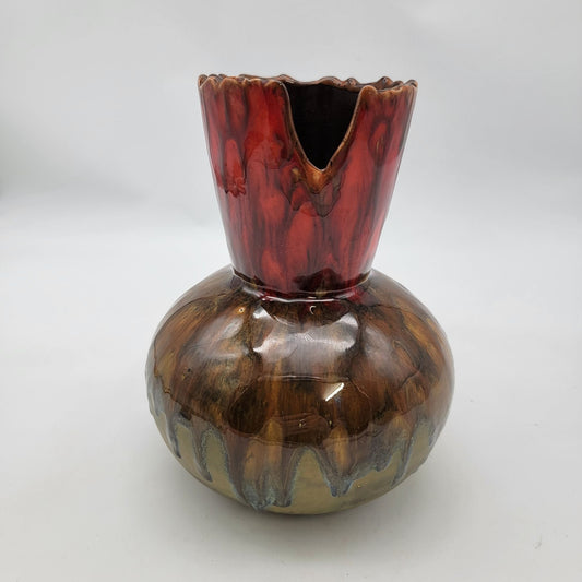 Sunset Canyon Pottery Vase With Scalloped Red & Brown Glaze