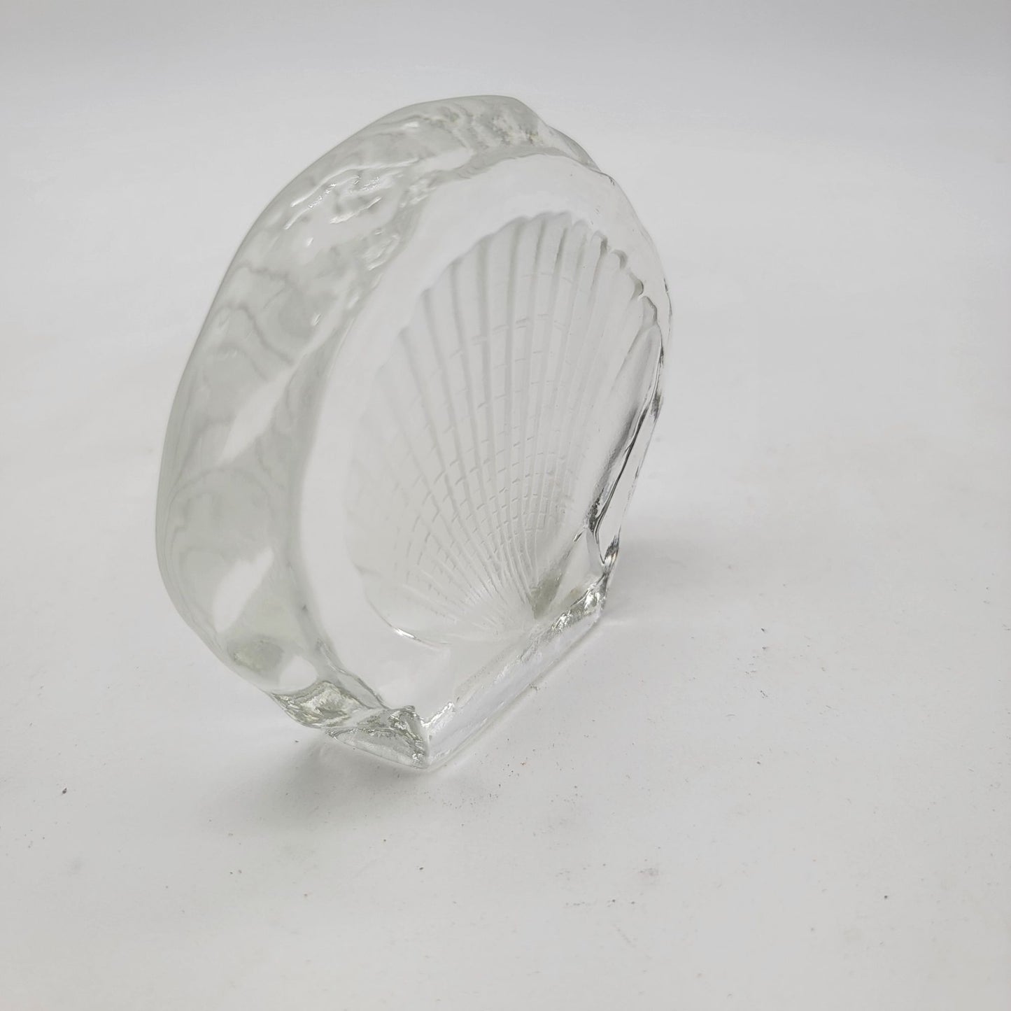 Intaglio Reverse Carved Scallop Shell Clear Glass Paperweight