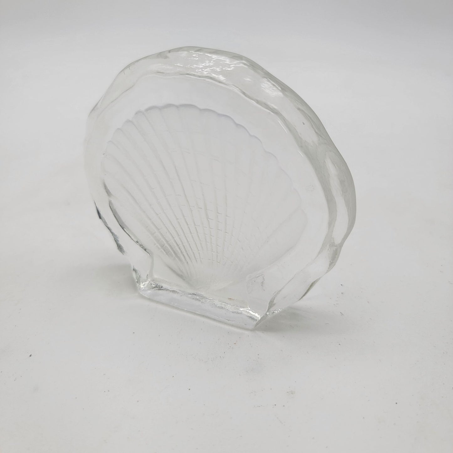 Intaglio Reverse Carved Scallop Shell Clear Glass Paperweight