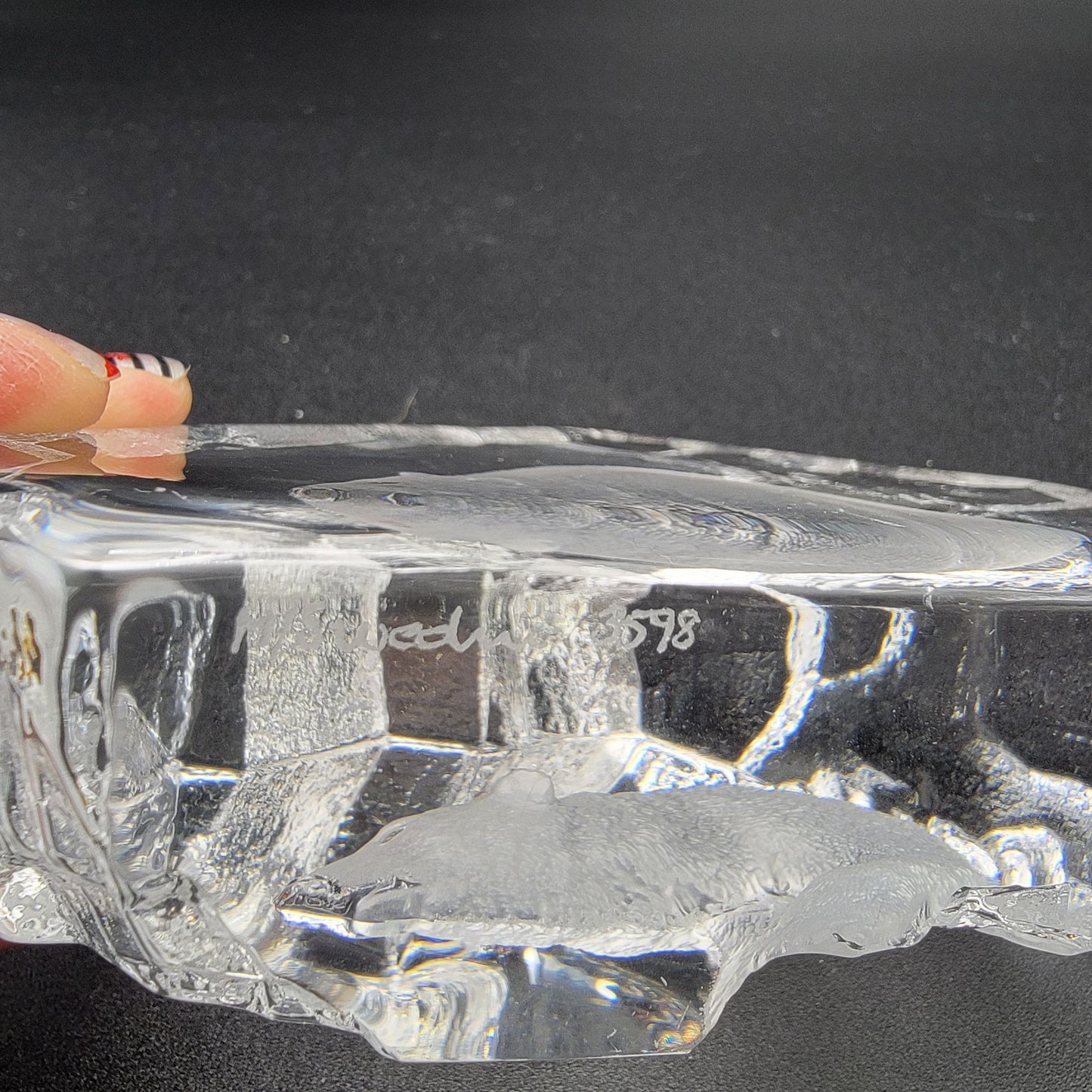 Mats Jonasson Crystal Polar Bear Paperweight Signed MJ Sweden 3598