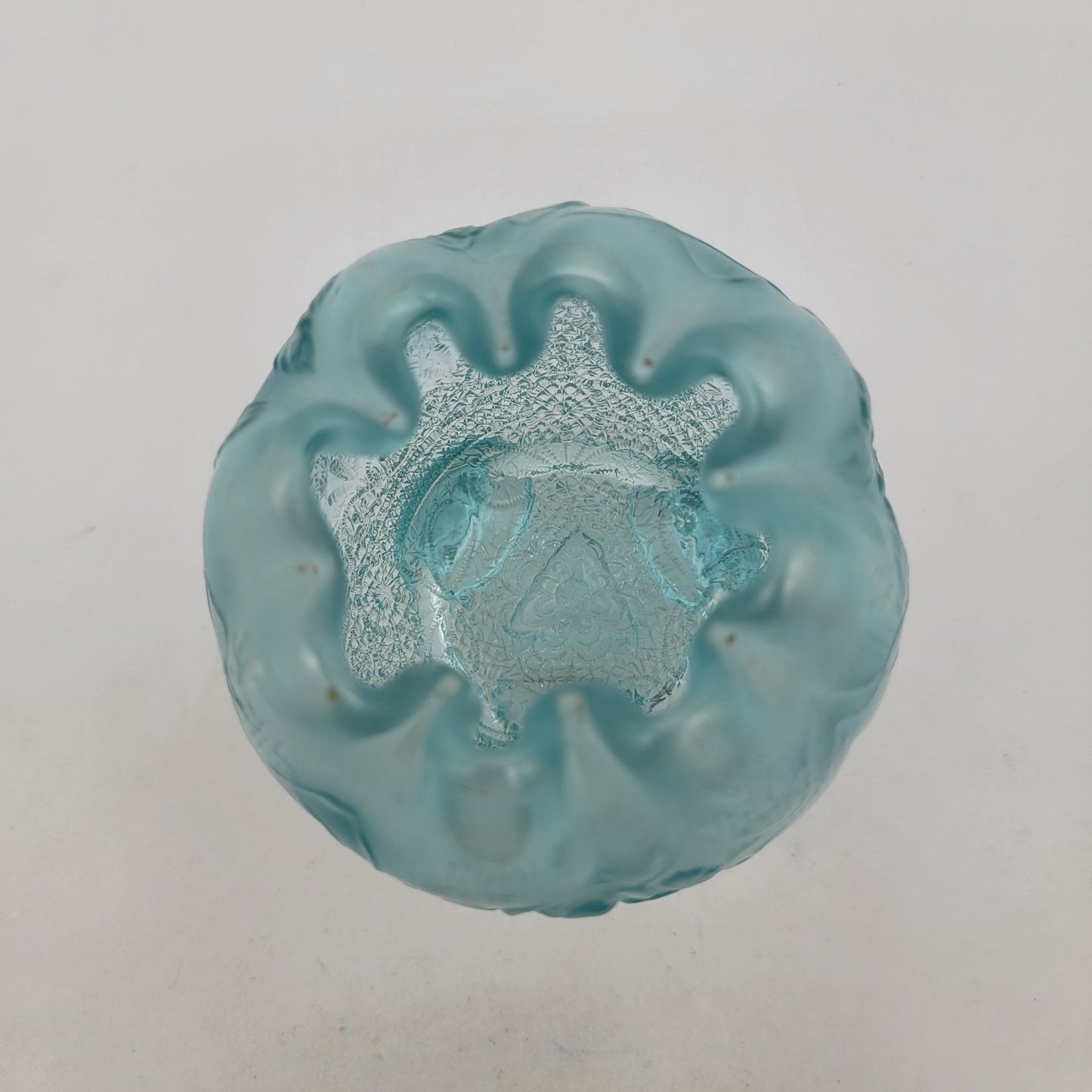 Antique Northwood Ice Blue Iridescent Glass Rose Bowl Fine Cut & Roses Pattern