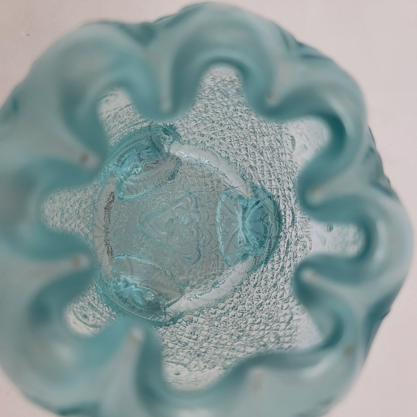 Antique Northwood Ice Blue Iridescent Glass Rose Bowl Fine Cut & Roses Pattern