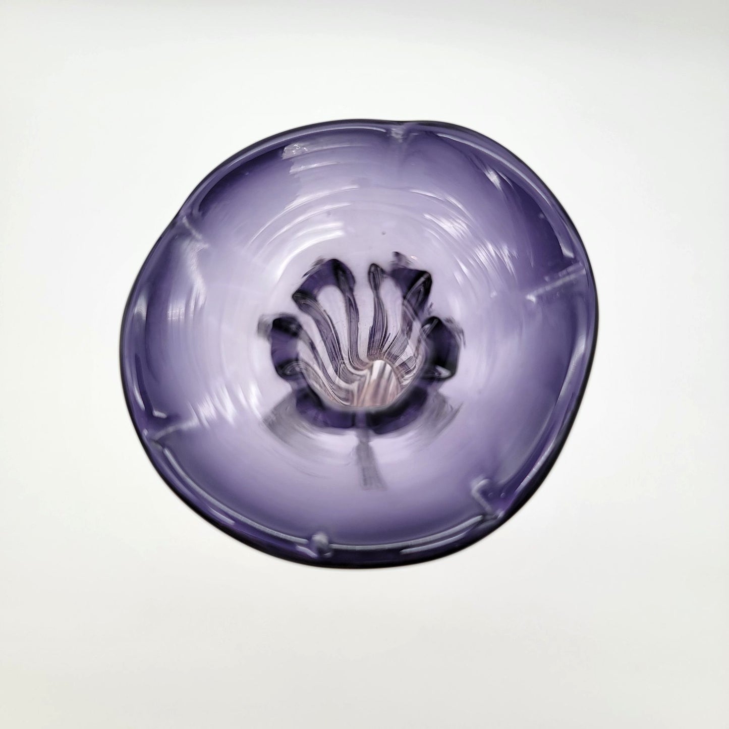 Mid-Century Modern Amethyst Art Glass Tree Trunk 6-Petal Swung Vase