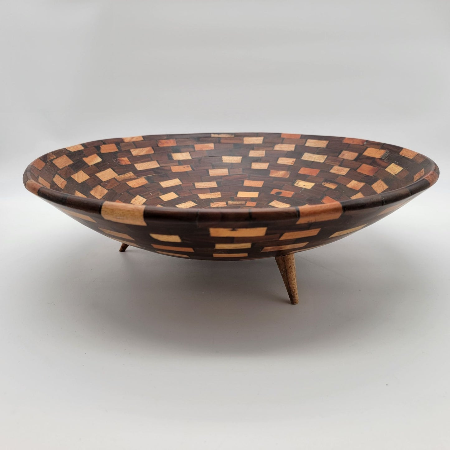 Large Vintage Global Views Mosaic Wood Tripod Bowl
