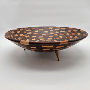 Large Vintage Global Views Mosaic Wood Tripod Bowl