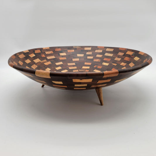 Large Vintage Global Views Mosaic Wood Tripod Bowl